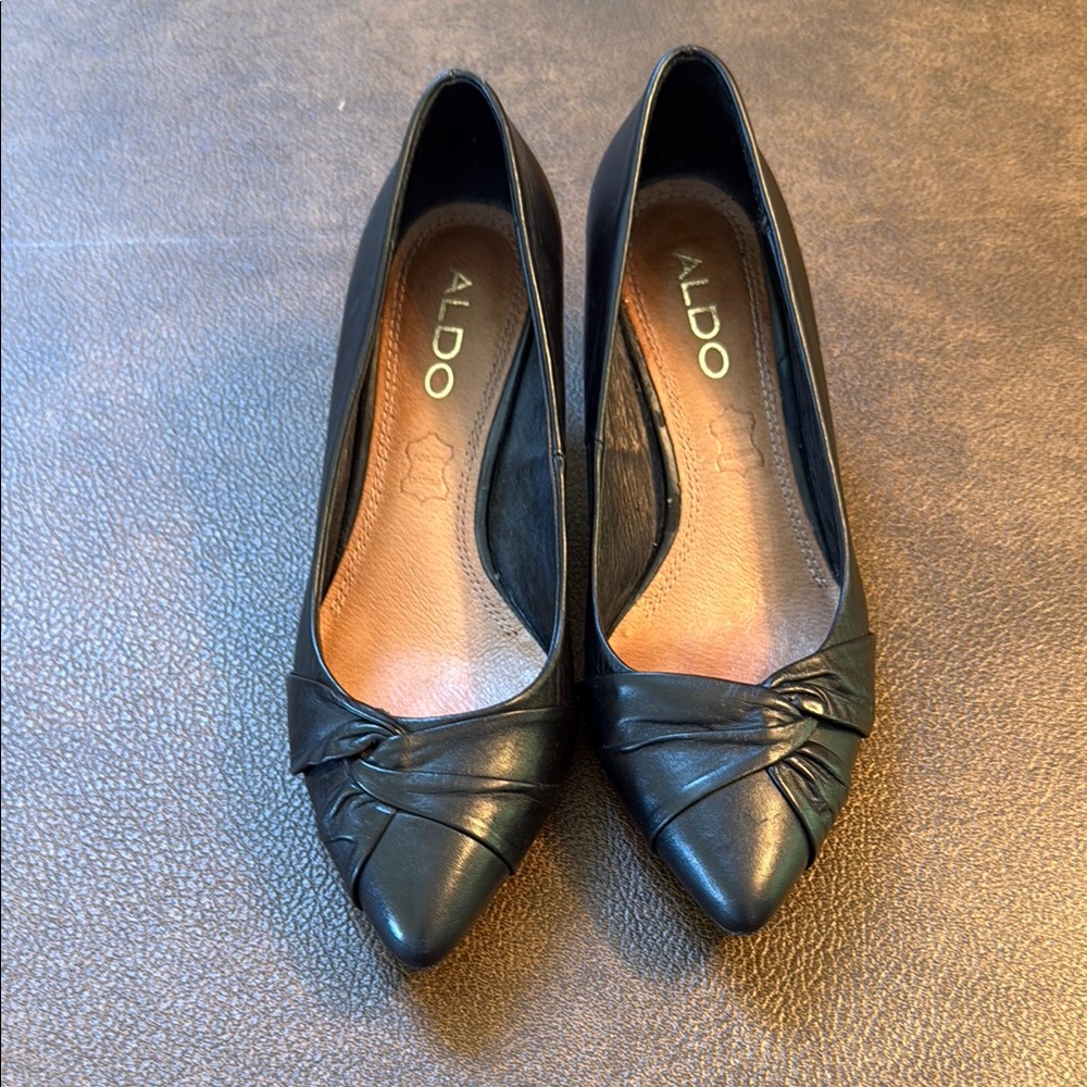 ALDO Women's Black Leather Kitten Heels, Size 6